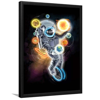 Outer Space Astronaut, Neon Sign Effect, Framed Art Print, Picture Framed Wall Art Decor