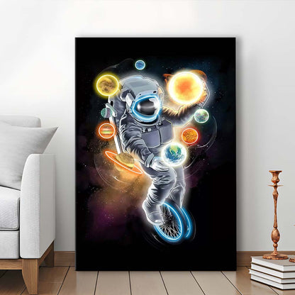 Outer Space Astronaut, Neon Sign Effect, Canvas Print, Luxury Wall Art Decor, Modern Art