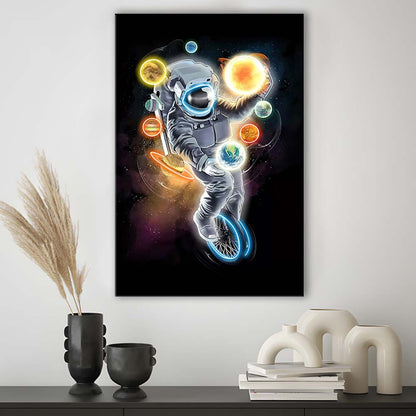 Outer Space Astronaut, Neon Sign Effect, Canvas Print, Luxury Wall Art Decor, Modern Art