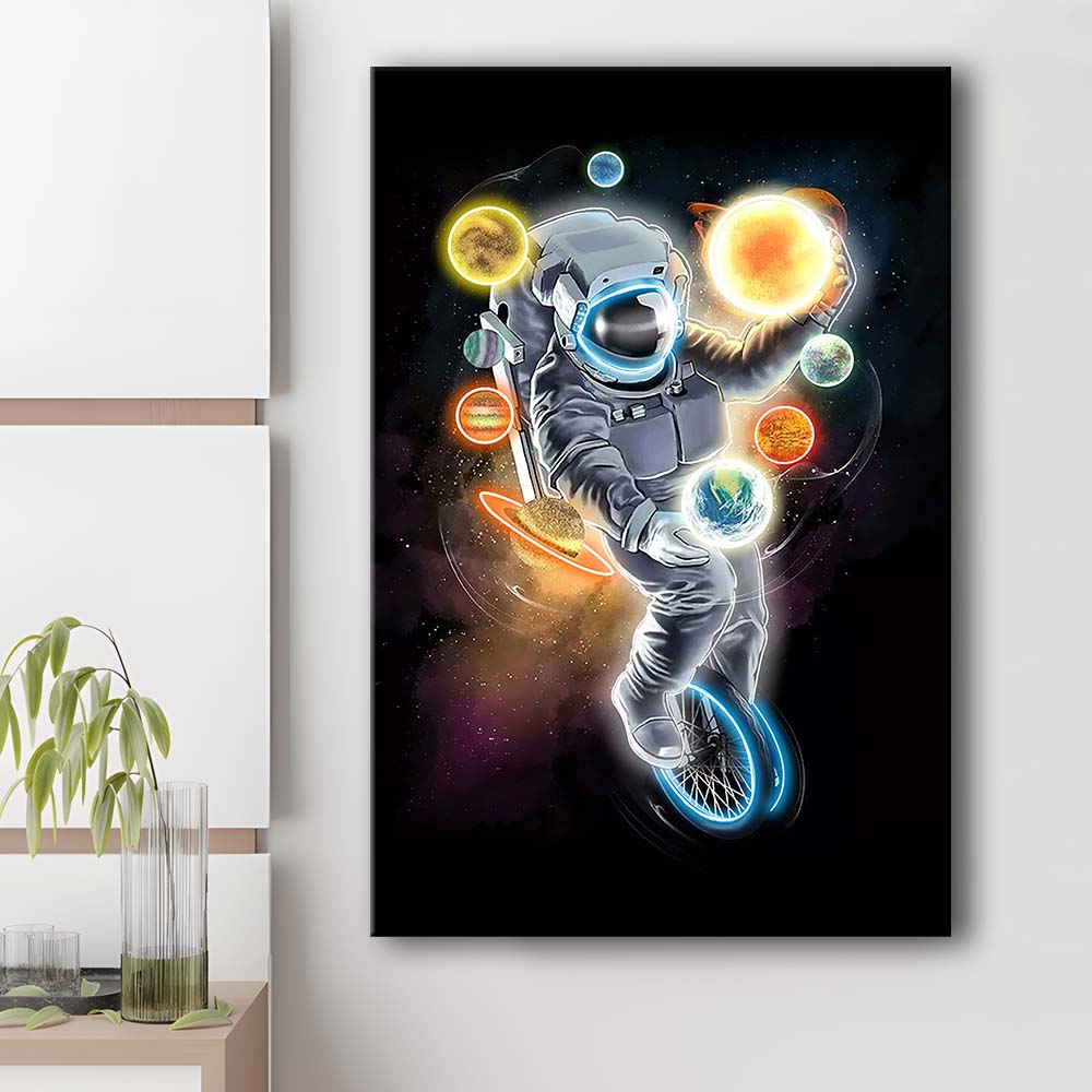 Outer Space Astronaut, Neon Sign Effect, Canvas Print, Luxury Wall Art Decor, Modern Art