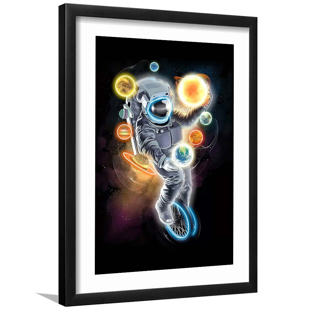 Outer Space Astronaut, Neon Sign Effect, Framed Art Print, Luxury Pictures Framed, White Border