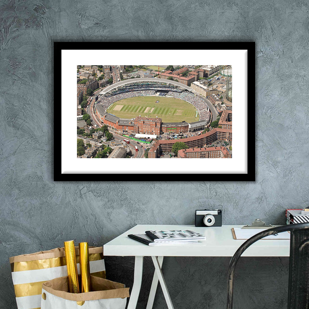 Oval Cricket Ground London, Stadium Canvas, Sport Art, Gift for him, White Border Framed Art Print Wall Decor