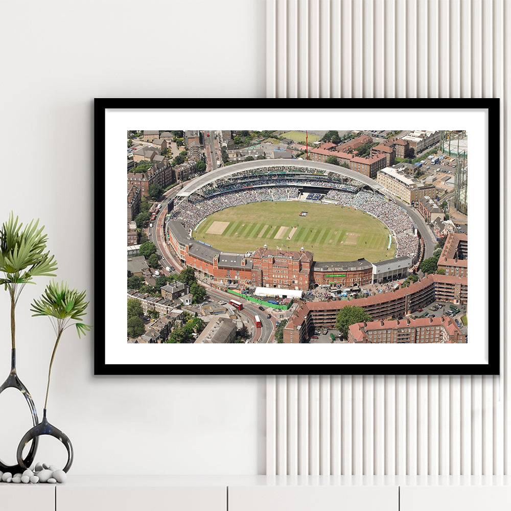 Oval Cricket Ground London, Stadium Canvas, Sport Art, Gift for him, White Border Framed Art Print Wall Decor
