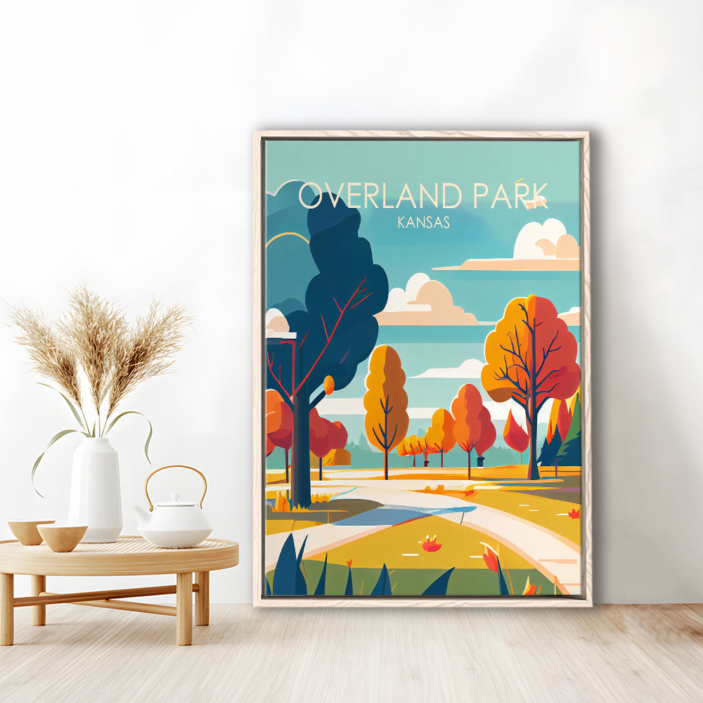 Overland Park Kansas Retro Art Print, Overland Park City Wall Art, Floating Framed Canvas Print, Framed Picture, Painting Canvas