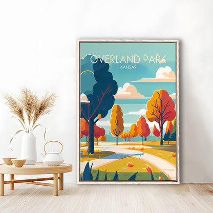 Overland Park Kansas Retro Art Print, Overland Park City Wall Art, Floating Framed Canvas Print, Framed Picture, Painting Canvas