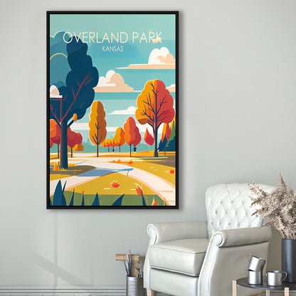 Overland Park Kansas Retro Art Print, Overland Park City Wall Art, Floating Framed Canvas Print, Framed Picture, Painting Canvas