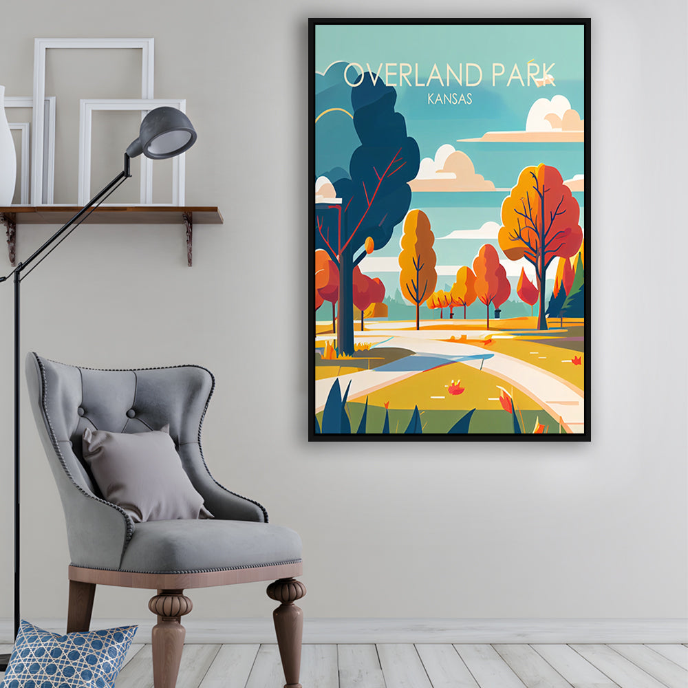 Overland Park Kansas Retro Art Print, Overland Park City Wall Art, Floating Framed Canvas Print, Framed Picture, Painting Canvas