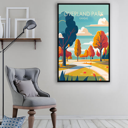 Overland Park Kansas Retro Art Print, Overland Park City Wall Art, Floating Framed Canvas Print, Framed Picture, Painting Canvas