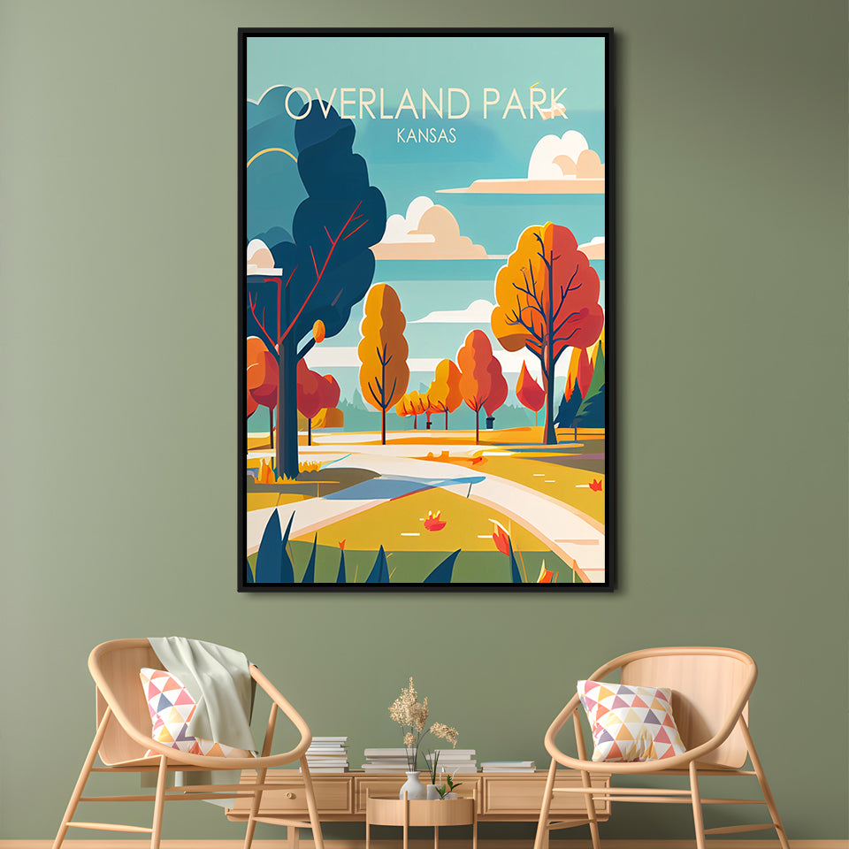 Overland Park Kansas Retro Art Print, Overland Park City Wall Art, Floating Framed Canvas Print, Framed Picture, Painting Canvas
