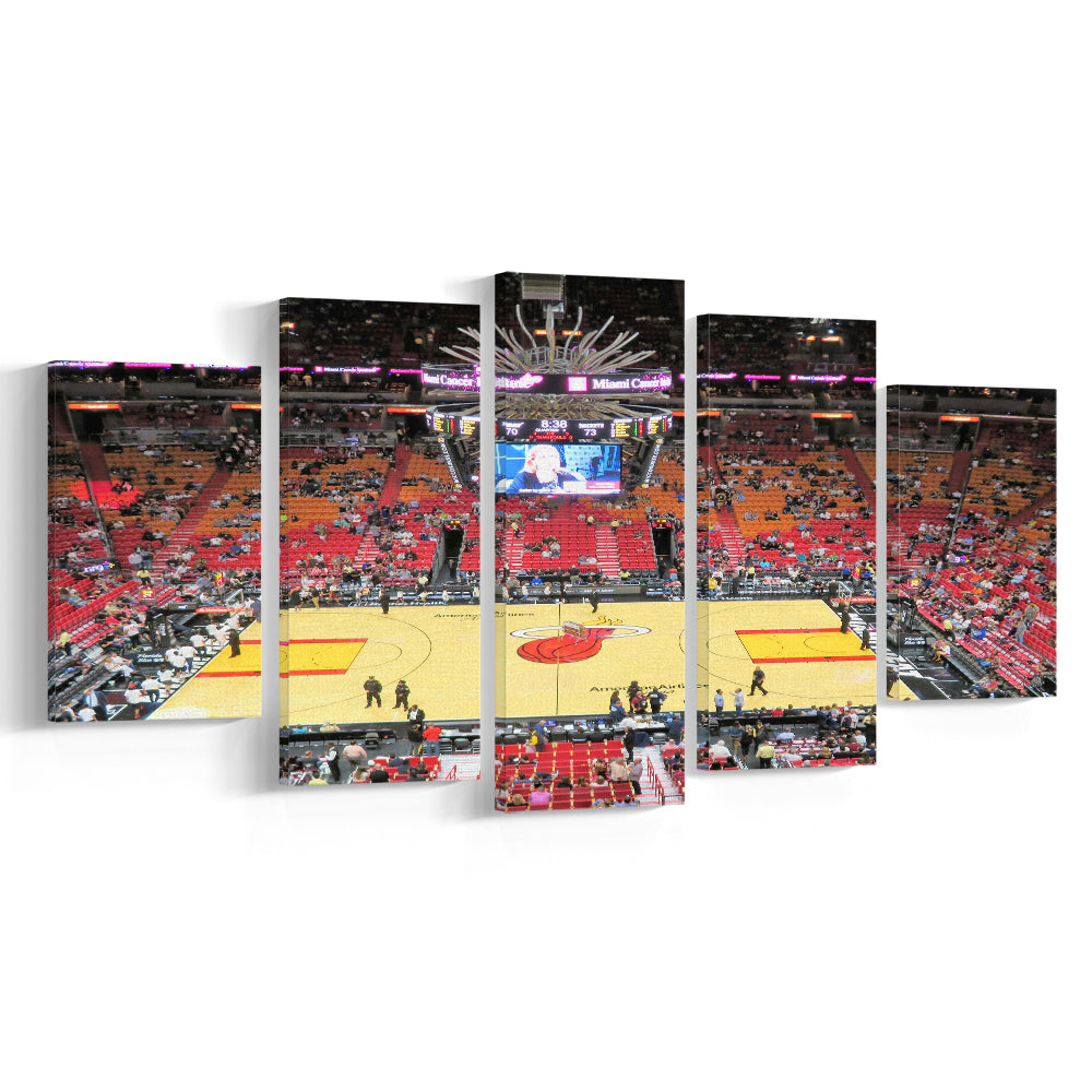 Overview of Court Miami Heat, Stadium Canvas, Sport Art, Gift for him, 5 Panel, Large Canvas, Canvas Print Wall Art