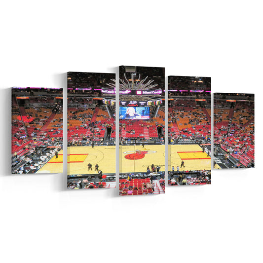 Overview of Court Miami Heat, Stadium Canvas, Sport Art, Gift for him, 5 Panel, Large Canvas, Canvas Print Wall Art
