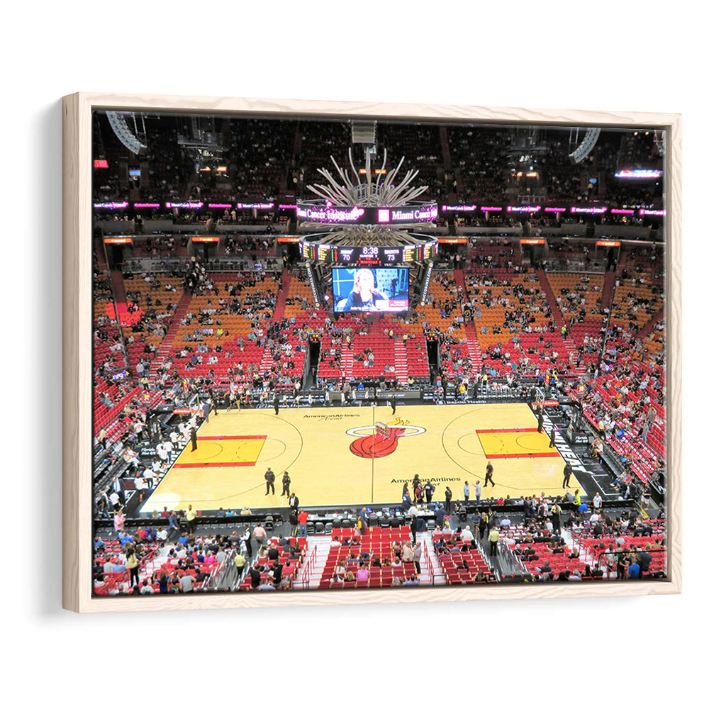 Overview of Court Miami Heat, Stadium Canvas, Sport Art, Framed Canvas Print Wall Art, Floating Frame