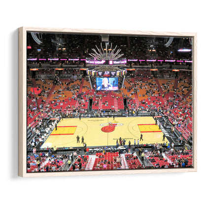 Overview of Court Miami Heat, Stadium Canvas, Sport Art, Framed Canvas Print Wall Art, Floating Frame