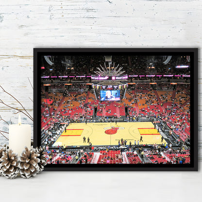 Overview of Court Miami Heat, Stadium Canvas, Sport Art, Framed Canvas Print Wall Art, Floating Frame