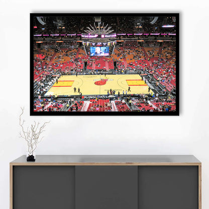 Overview of Court Miami Heat, Stadium Canvas, Sport Art, Gift for him, Framed Art Print Wall Decor, Picture Framed