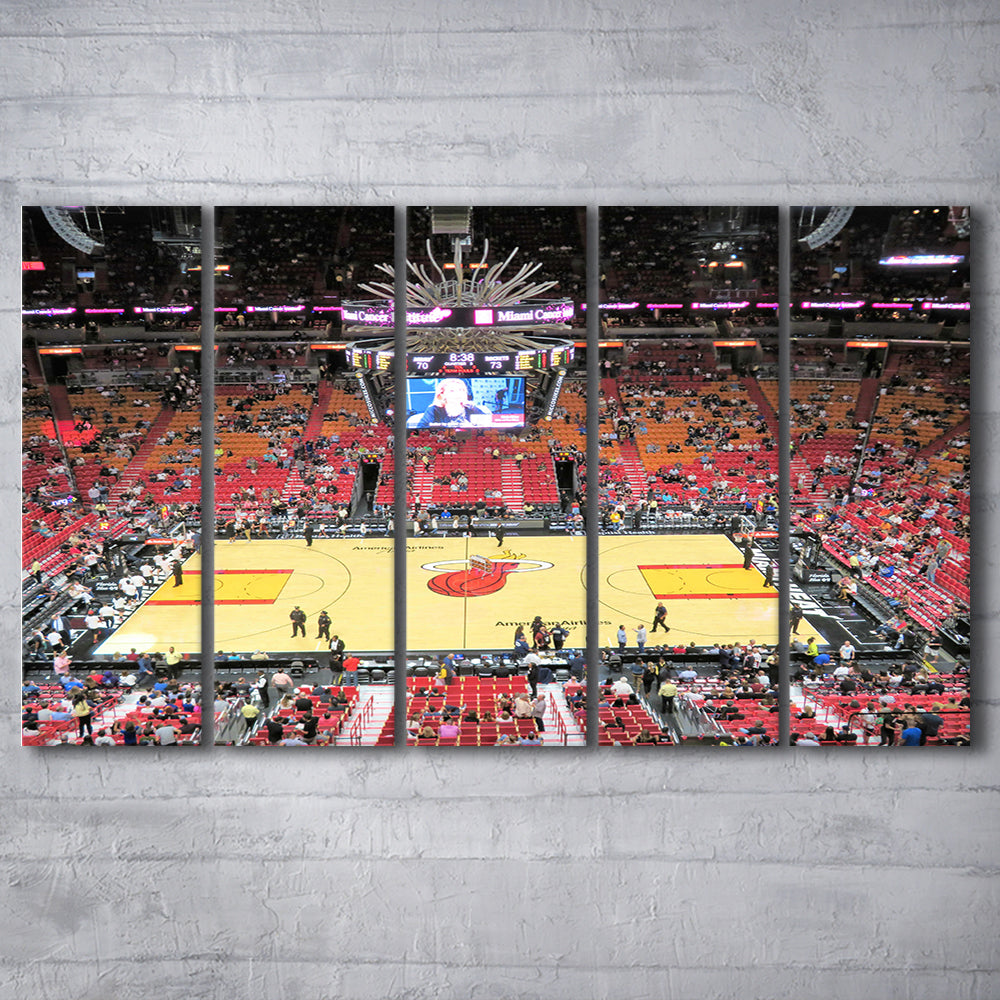 Overview of Court Miami Heat, Stadium Canvas, Sport Art, 5 Panel B, Extra Large Canvas, Canvas Print Wall Art