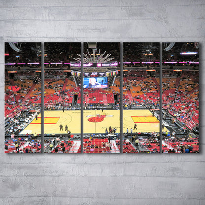 Overview of Court Miami Heat, Stadium Canvas, Sport Art, 5 Panel B, Extra Large Canvas, Canvas Print Wall Art