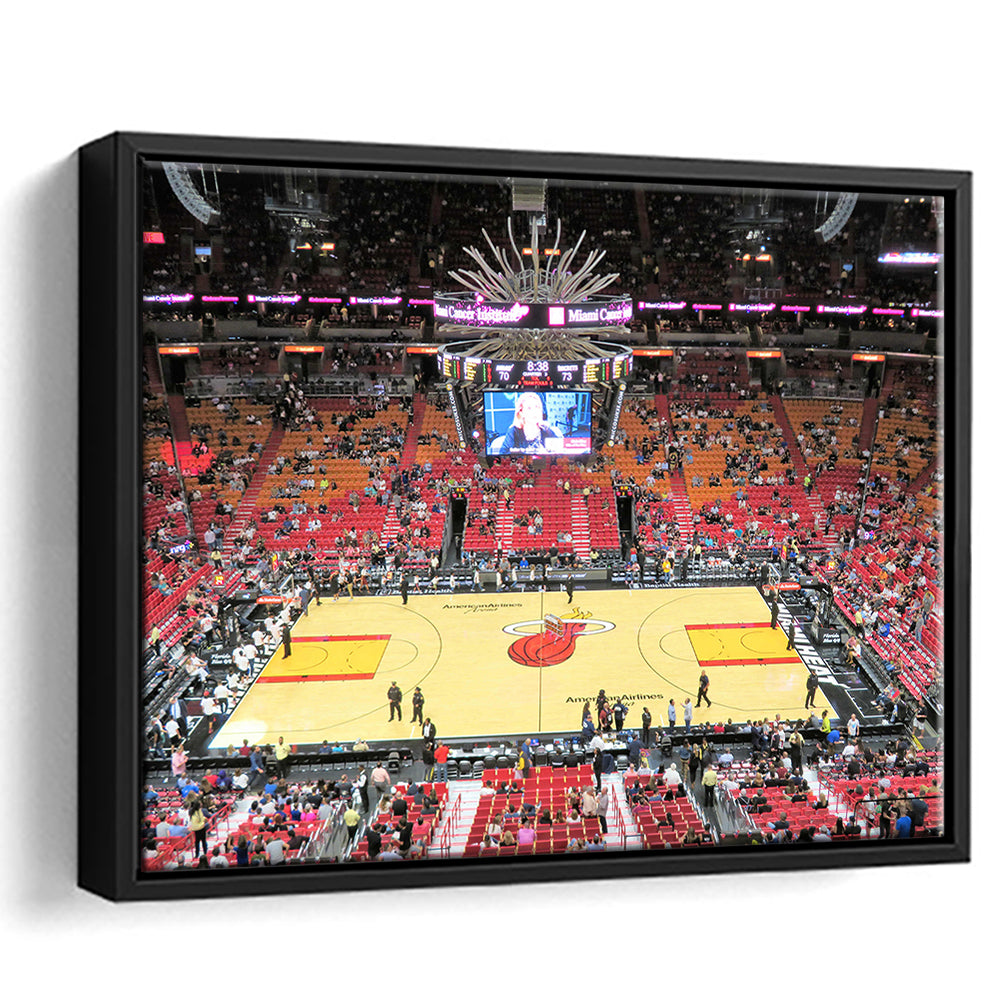 Overview of Court Miami Heat, Stadium Canvas, Sport Art, Framed Canvas Print Wall Art, Floating Frame
