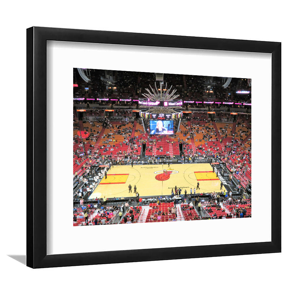 Overview of Court Miami Heat, Stadium Canvas, Sport Art, Gift for him, White Border Framed Art Print Wall Decor