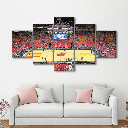Overview of Court Miami Heat, Stadium Canvas, Sport Art, Gift for him, 5 Panel, Large Canvas, Canvas Print Wall Art
