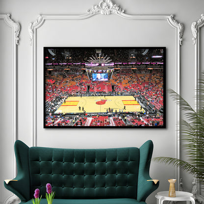 Overview of Court Miami Heat, Stadium Canvas, Sport Art, Gift for him, Framed Art Print Wall Decor, Picture Framed