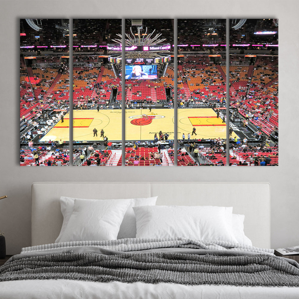 Overview of Court Miami Heat, Stadium Canvas, Sport Art, 5 Panel B, Extra Large Canvas, Canvas Print Wall Art