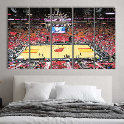 Overview of Court Miami Heat, Stadium Canvas, Sport Art, 5 Panel B, Extra Large Canvas, Canvas Print Wall Art
