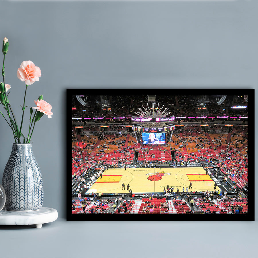 Overview of Court Miami Heat, Stadium Canvas, Sport Art, Gift for him, Framed Art Print Wall Decor, Picture Framed