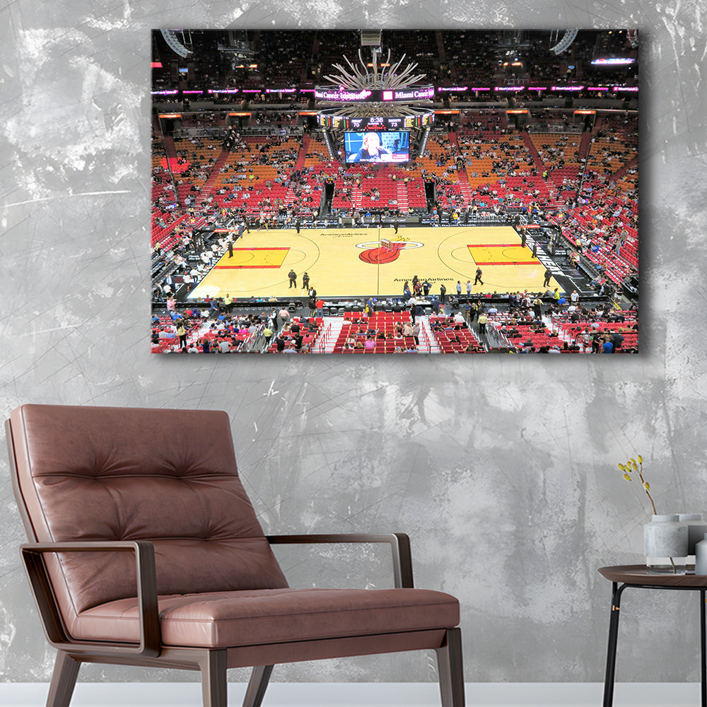 Overview of Court Miami Heat, Stadium Canvas, Sport Art, Gift for him, Man Cave Decor, Art Print, Canvas Print Wall Art