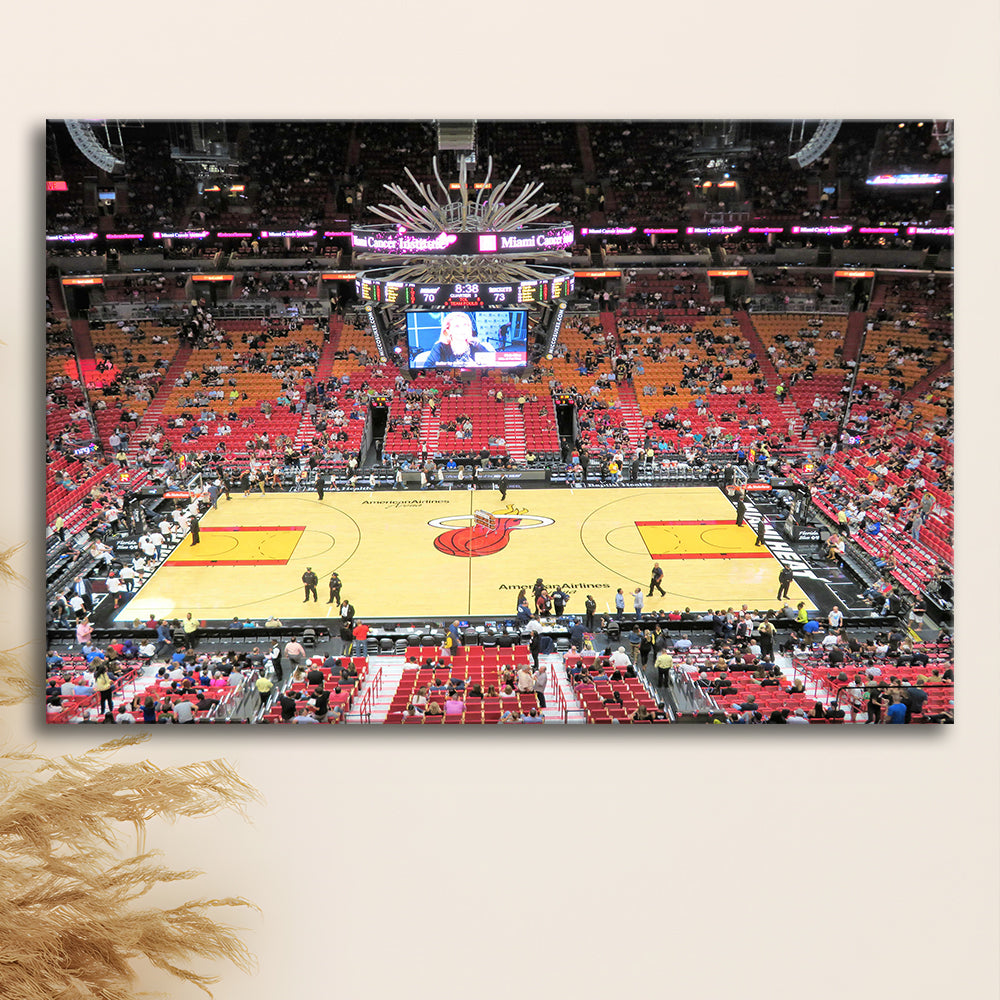 Overview of Court Miami Heat, Stadium Canvas, Sport Art, Gift for him, Man Cave Decor, Art Print, Canvas Print Wall Art