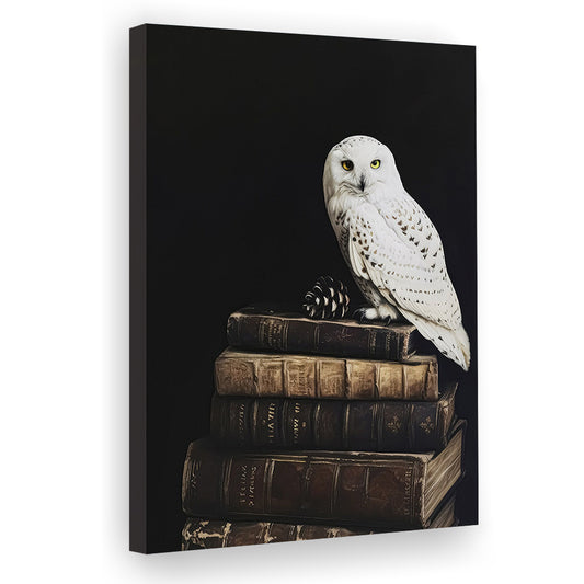 Owl on Vintage Books Oil Painting Dark Academia Cottagecore Bookish Decor, Canvas Print Wall Art, Wall Decor, Painting Canvas
