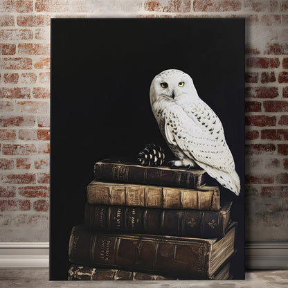 Owl on Vintage Books Oil Painting Dark Academia Cottagecore Bookish Decor, Canvas Print Wall Art, Wall Decor, Painting Canvas
