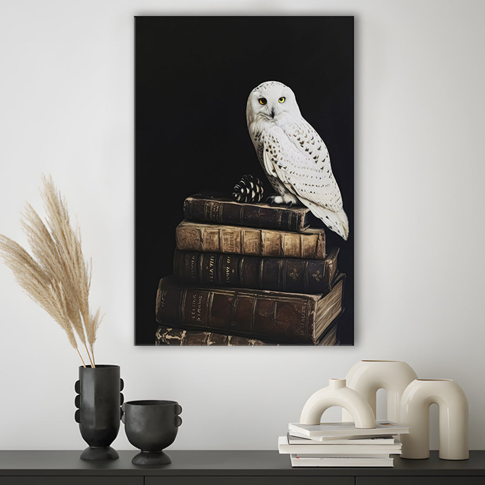 Owl on Vintage Books Oil Painting Dark Academia Cottagecore Bookish Decor, Canvas Print Wall Art, Wall Decor, Painting Canvas