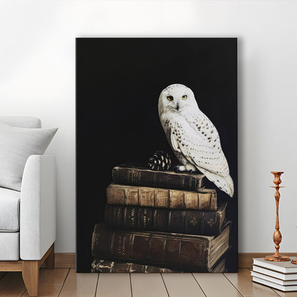 Owl on Vintage Books Oil Painting Dark Academia Cottagecore Bookish Decor, Canvas Print Wall Art, Wall Decor, Painting Canvas