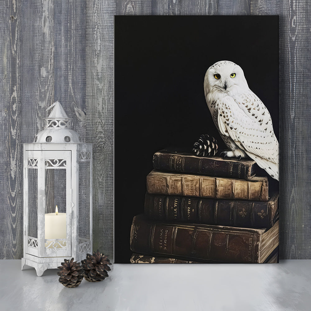 Owl on Vintage Books Oil Painting Dark Academia Cottagecore Bookish Decor, Canvas Print Wall Art, Wall Decor, Painting Canvas