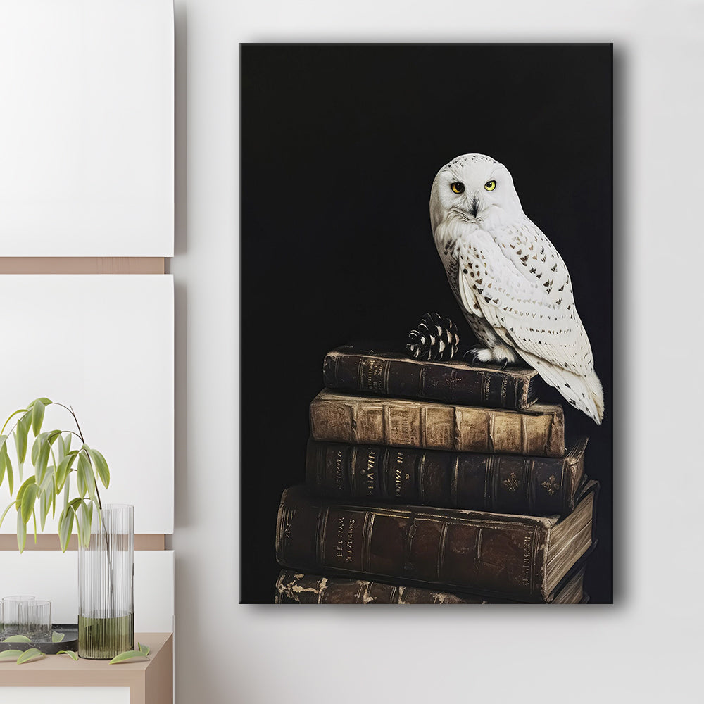 Owl on Vintage Books Oil Painting Dark Academia Cottagecore Bookish Decor, Canvas Print Wall Art, Wall Decor, Painting Canvas
