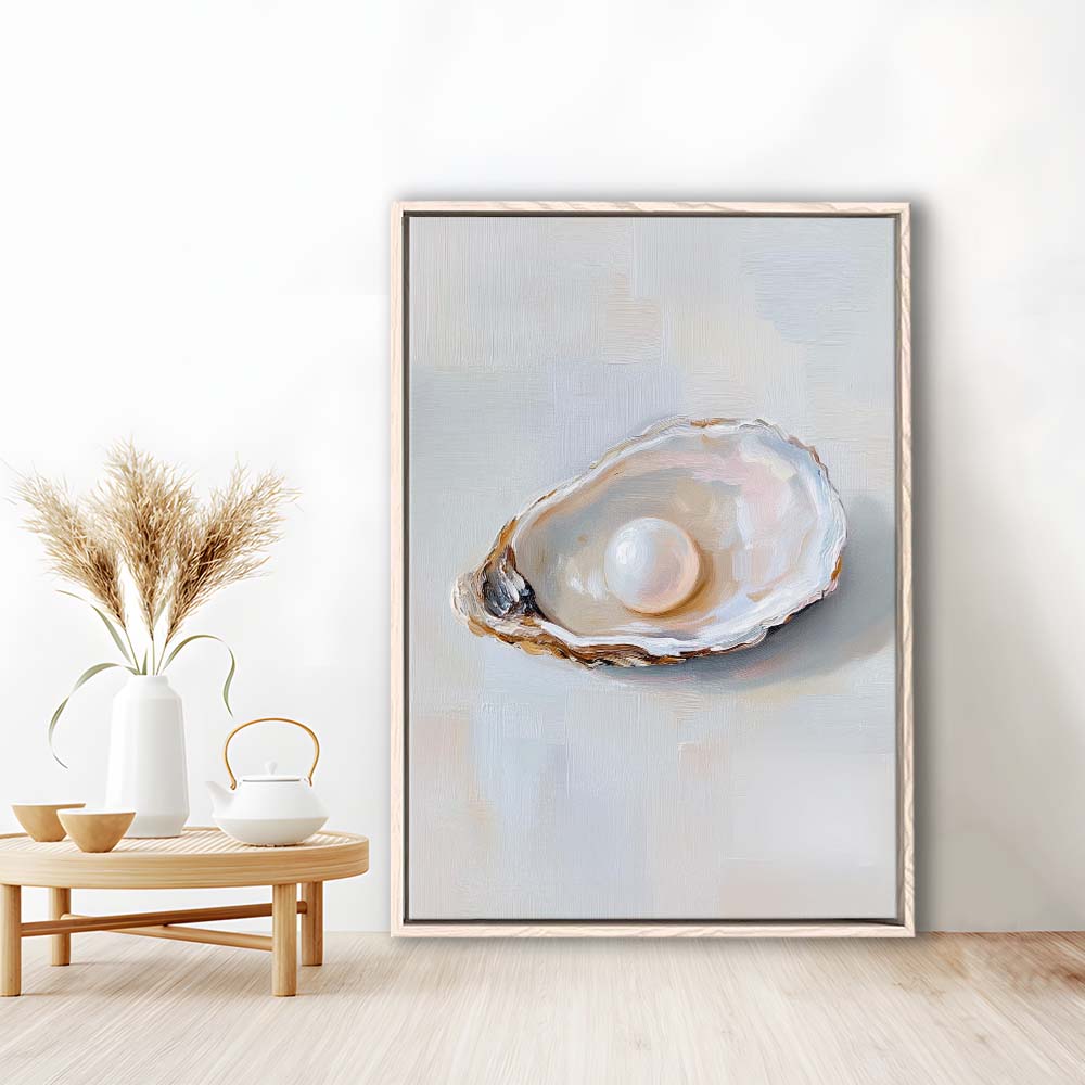 Oyster Oil 1 Painting Art Print, Oyster Art Still Life, French Kitchen Wall Decor, Framed Canvas Print, Floating Frame