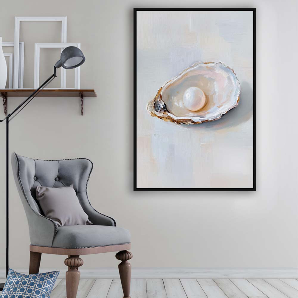 Oyster Oil 1 Painting Art Print, Oyster Art Still Life, French Kitchen Wall Decor, Framed Canvas Print, Floating Frame