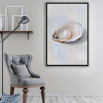 Oyster Oil 1 Painting Art Print, Oyster Art Still Life, French Kitchen Wall Decor, Framed Canvas Print, Floating Frame