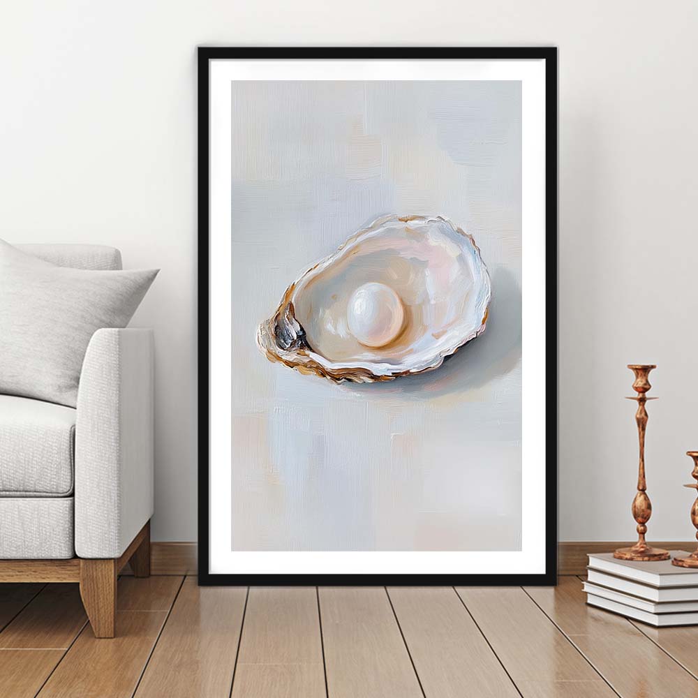 Oyster Oil 1 Painting Art Print, Oyster Art Still Life, French Kitchen Wall Decor, Framed Art Print, White Border