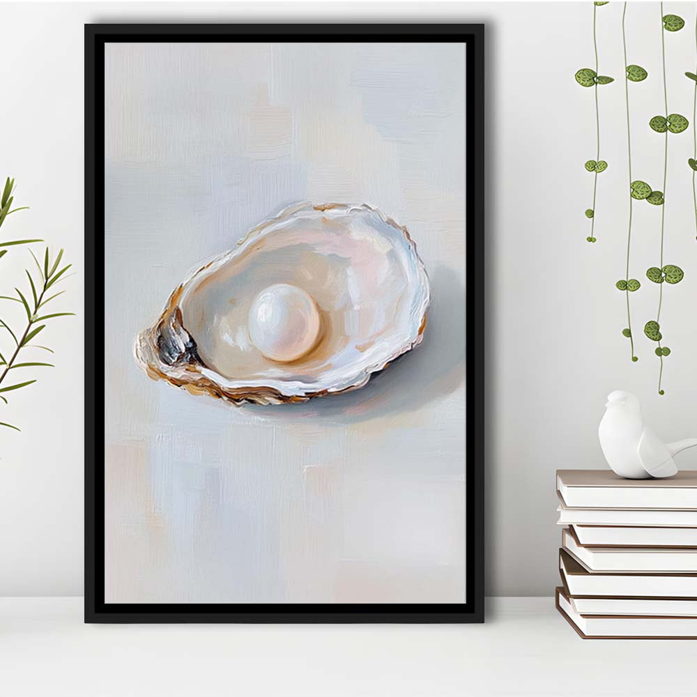 Oyster Oil 1 Painting Art Print, Oyster Art Still Life, French Kitchen Wall Decor, Framed Canvas Print, Floating Frame