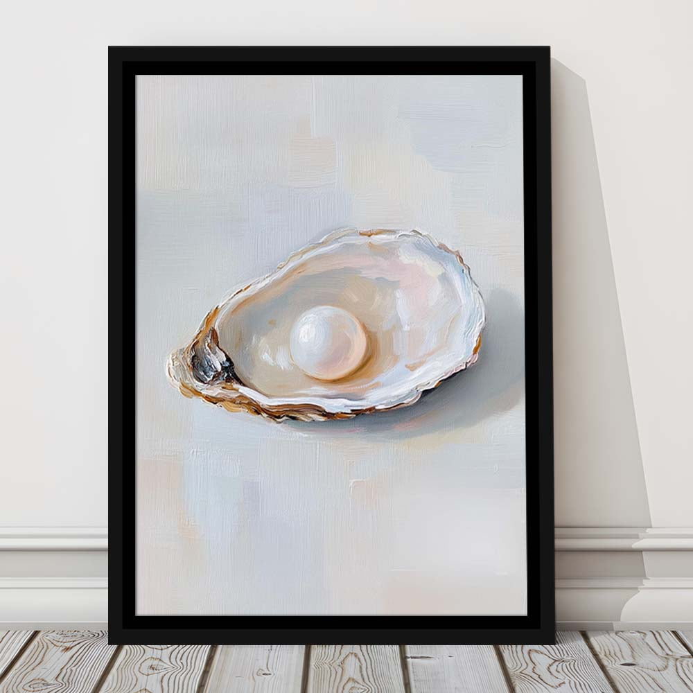 Oyster Oil 1 Painting Art Print, Oyster Art Still Life, French Kitchen Wall Decor, Framed Canvas Print, Floating Frame