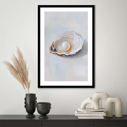 Oyster Oil 1 Painting Art Print, Oyster Art Still Life, French Kitchen Wall Decor, Framed Art Print, White Border