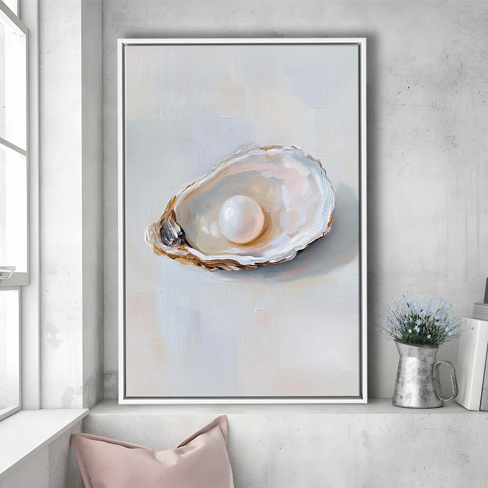 Oyster Oil 1 Painting Art Print, Oyster Art Still Life, French Kitchen Wall Decor, Framed Canvas Print, Floating Frame