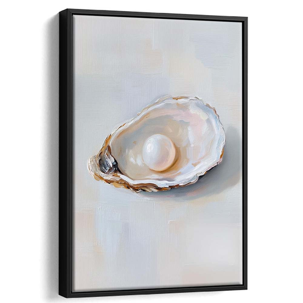 Oyster Oil 1 Painting Art Print, Oyster Art Still Life, French Kitchen Wall Decor, Framed Canvas Print, Floating Frame