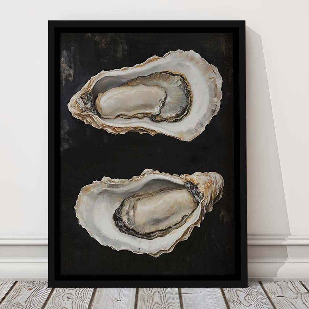 Oyster Oil Painting Art Print, French Kitchen Art, Still Life Art, Kitchen Wall Decor, Framed Canvas Print, Floating Frame