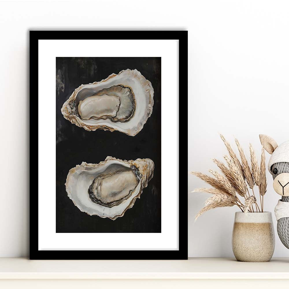 Oyster Oil Painting Art Print, French Kitchen Art, Still Life Art, Kitchen Wall Decor, Framed Art Print, White Border