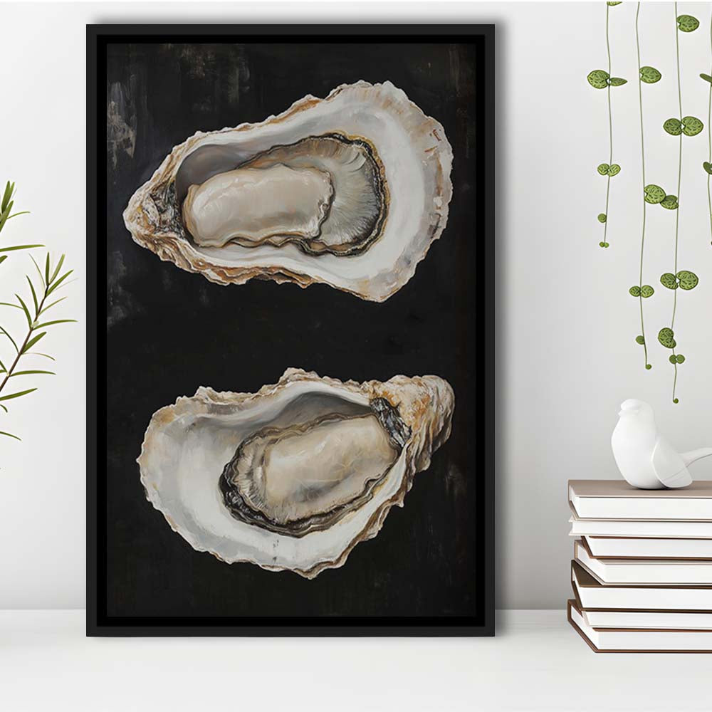 Oyster Oil Painting Art Print, French Kitchen Art, Still Life Art, Kitchen Wall Decor, Framed Canvas Print, Floating Frame