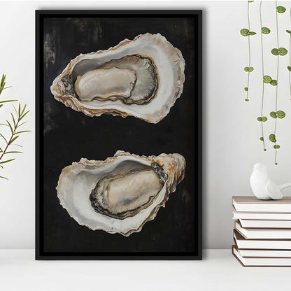 Oyster Oil Painting Art Print, French Kitchen Art, Still Life Art, Kitchen Wall Decor, Framed Canvas Print, Floating Frame