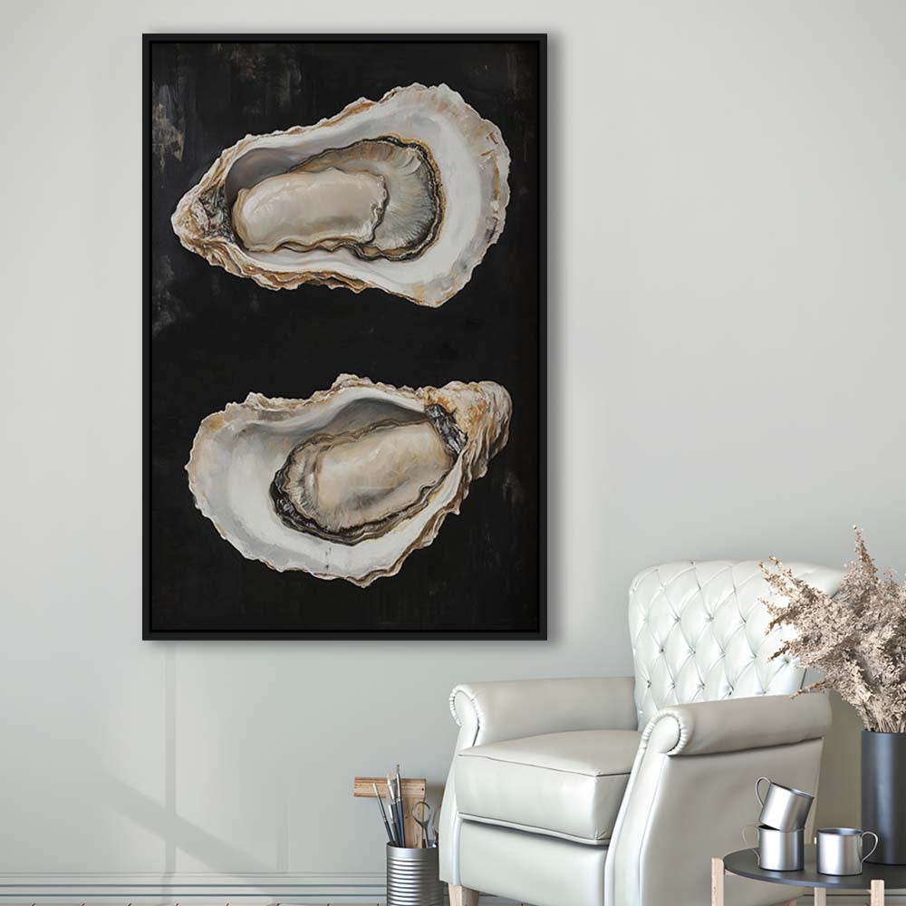 Oyster Oil Painting Art Print, French Kitchen Art, Still Life Art, Kitchen Wall Decor, Framed Canvas Print, Floating Frame